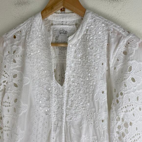 Cino Vintage Maui White Sequin Eyelet Tunic Cover Up Size XS - Picture 9 of 13